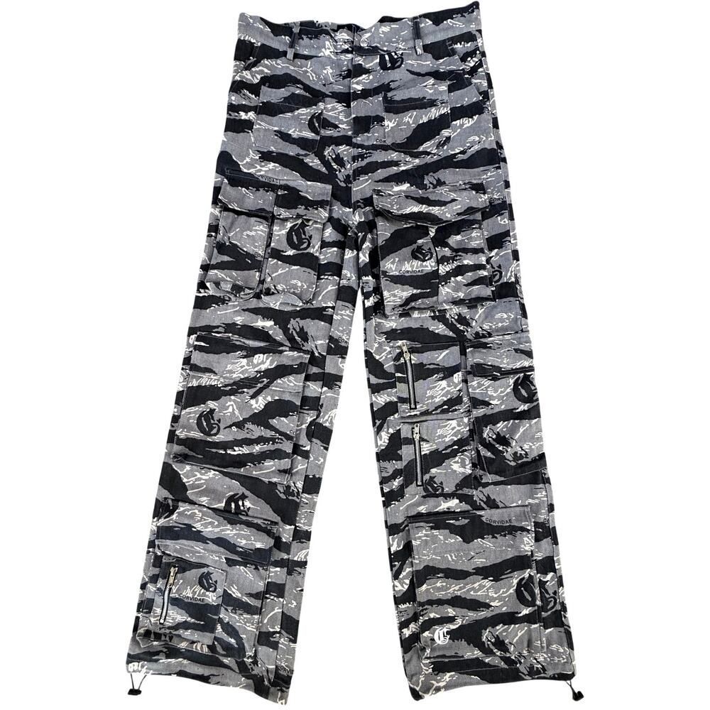 Corvidae Crvdae Grey Tiger Stripe Camo Cargo Pants Ultra Heavyweight Tactical L